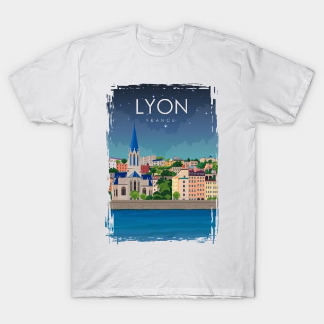 Lyon France Vintage Minimal Retro Travel Poster T-Shirt by jornvanhezik